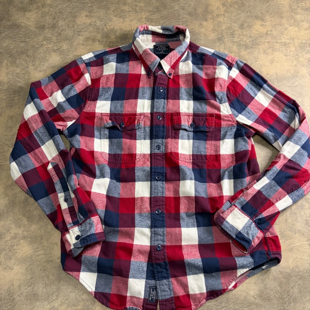 Abercrombie‎ & Fitch Flannel Shirt Mens Medium Red Plaid Button Down Long Sleeve